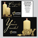 6.25 x 11 inch EDDM template. A white candle burns on a black background with text boxes and gold lettering.