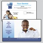 6.25 x 11 inch dental themed EDDM template. Images of a smiling child and a woman brushing their teeth.