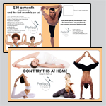 6.25 x 11 inch EDDM template with people doing yoga posts on page one and two with placeholder text boxes.