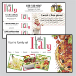 6.25 x 11 inch EDDM template. Images of a pizza, pasta, and a salad with placeholder textboxes.