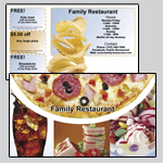 6.25 x 11 inch EDDM template for restaurants. Pizza, sandwiches, and coupon text boxes on both pages.