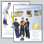 8.5 x 11 inch EDDM template with a cleaning team on page 1. Page 2 is a man with a yellow mop bucket.