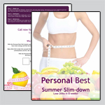 8.5 x 11 inch EDDM template with a female in gym clothes with measuring tape and fresh fruit images.