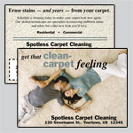 6.5 x 9 inch EDDM template with a happy couple laying on a clean, new looking beige carpet.