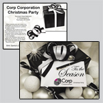 6.5 x 9 inch EDDM template with black gift boxes and black and silver ribbon. Placeholder textboxes with script font.