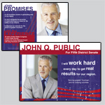 6.5 x 9 EDDM template. A gray haired smiling man wears a suit and tie. Red, white, and blue color theme.