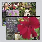 8.5 x 12 inch EDDM template with red flower on page one and images of a garden center on page two.