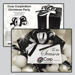 8.5 x 12 inch EDDM black and white party themed. Black gift boxes with ribbon are on page one and two.