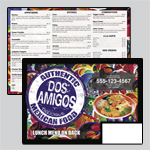 8.5 x 12 inch EDDM template for restaurants with a colorful background and a platter of tacos, rice, and beans.